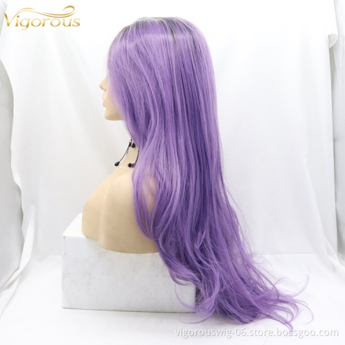 Vigorous long wave half ombre purple cheap curly dropshipping lace front full heat resistant synthetic hair wigs for women